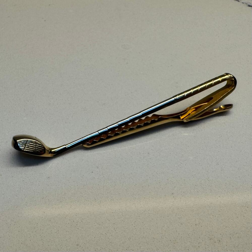 Vintage Hickok USA Golf Club Tie Clip Gold Tone Men's Golfer Necktie Bar 3.25"